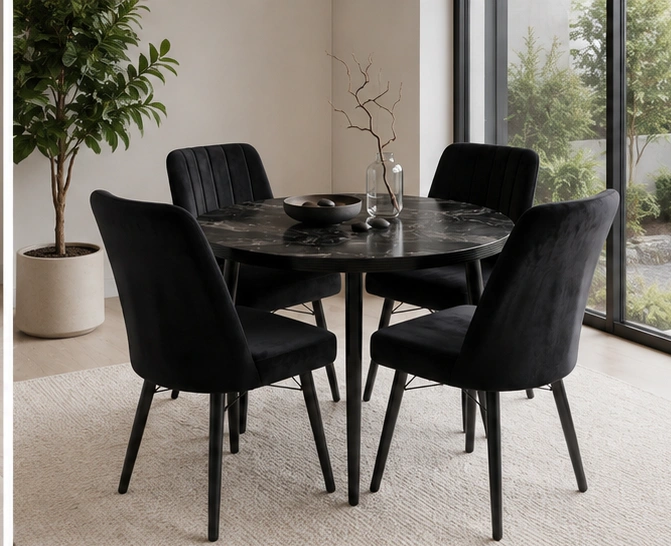 Stylish Round Dining Room Table with Four Comfortable Chairs - Image 4