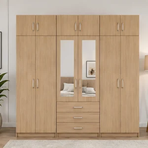 Premium 6 Door Wardrobe with Double Mirrors Generous Storage & 6 Bottom Drawers
