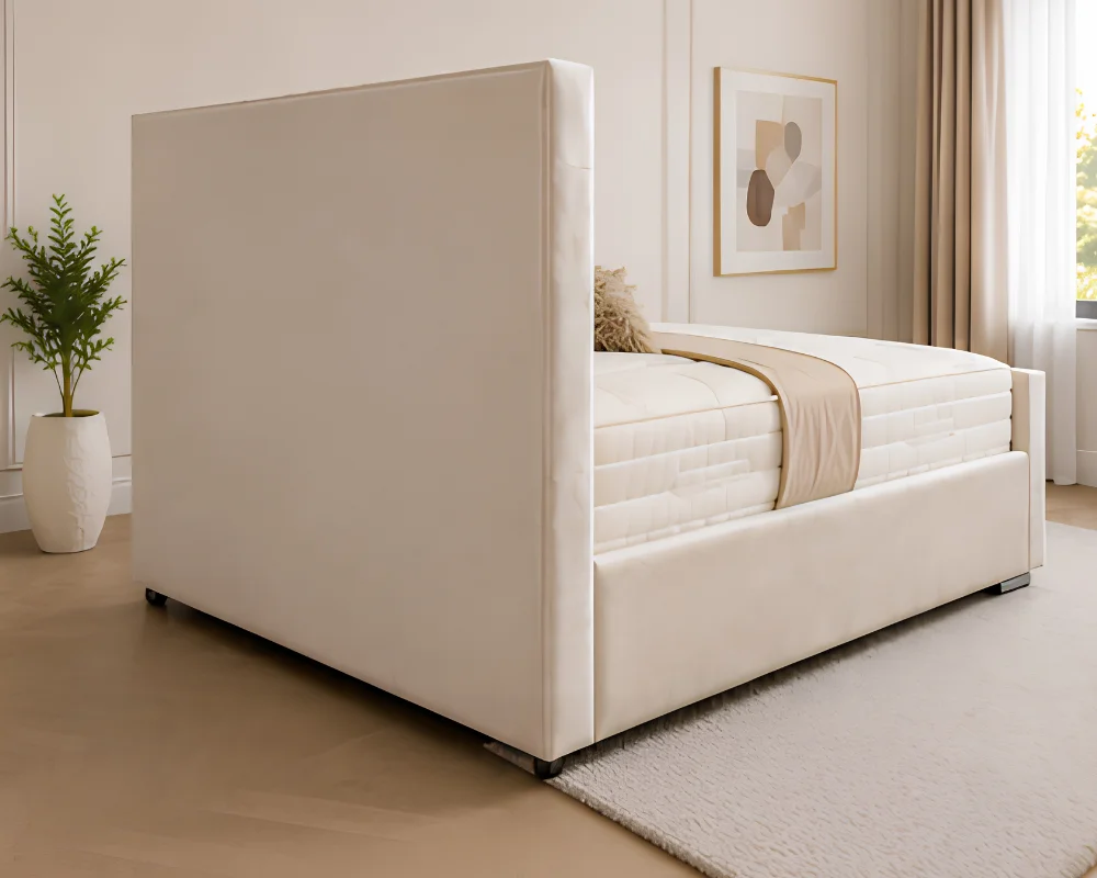 Beige Florida Super King Bed 200×200cm – 6ft Luxury Upholstered Bed frame with mattress - Image 3