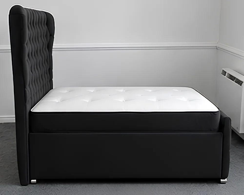 Black Oxford Single Bed – Luxury 3ft Upholstered Bed Frame with mattress - Image 2