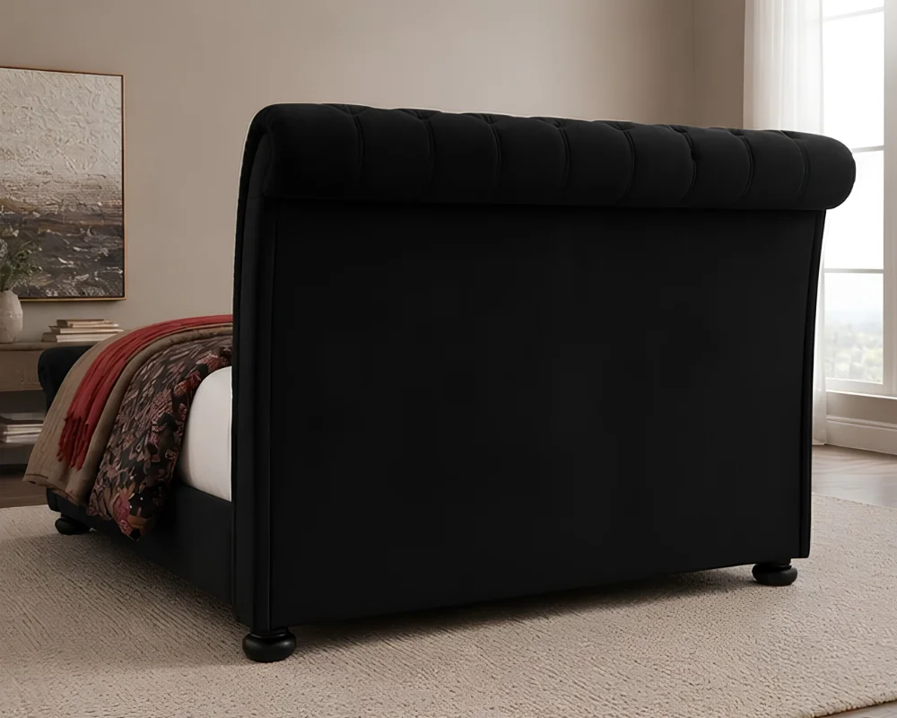 Black Velvet Sleigh King Size Bed - 180 × 200 cm Upholstered Bed with mattress - Image 4