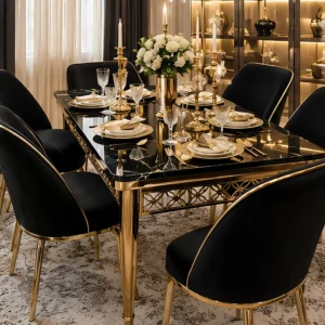 Elegant Dining Table with 6 Chairs Set – Beautiful Dining Furniture for a Comfortable and Modern Dining Space
