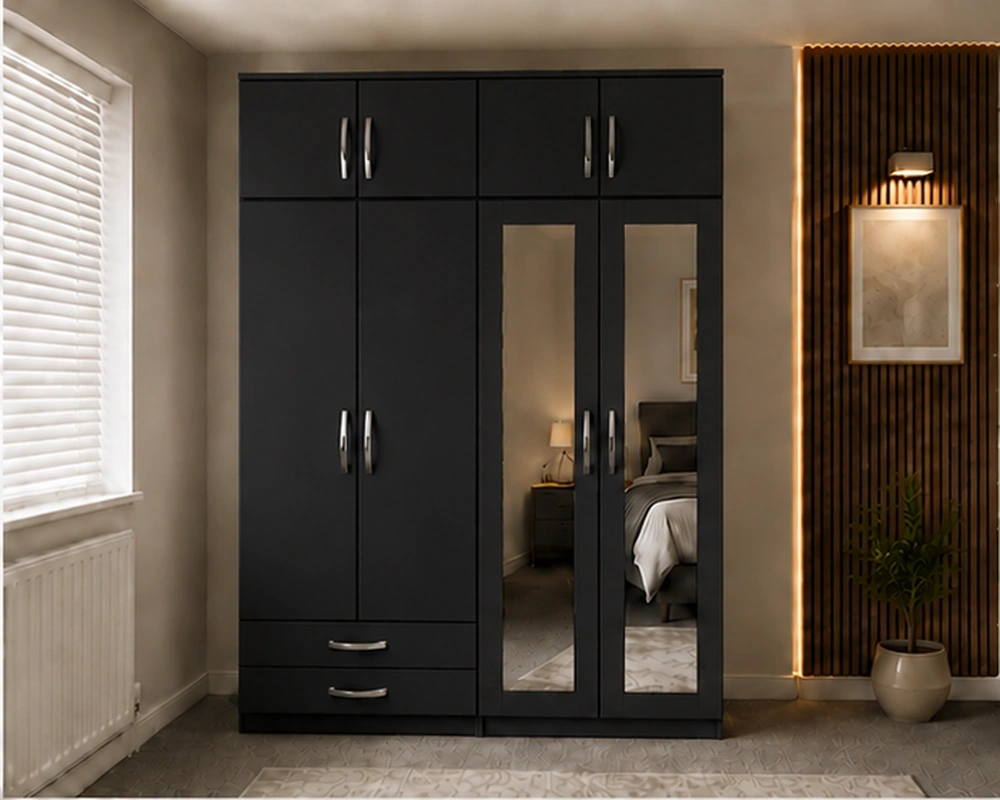 4 Door Mirrored Wardrobe with 4 Drawers – Stylish Bedroom Furniture