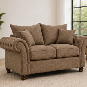 Luxury Brown 2 Seater Sofa – Classic Chesterfield Fabric Lounge Sofa
