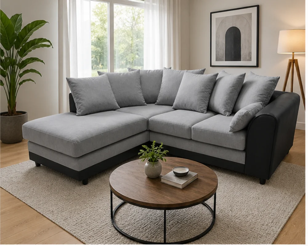 Upholstered Dylan 4 Seater grey Corner Sofa – Soft Cushioned Comfort - Image 3