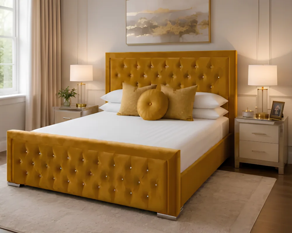 Champagne Gold Hilton Bed Frame with mattress – Premium Padded Double Bed 160×200 cm with Mattress - Image 3