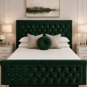 Emerald Green Hilton Double Bed with mattress – Premium Upholstered 4ft 6in Bed with Mattress