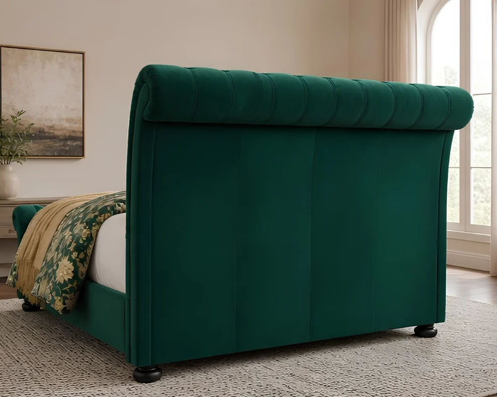 Modern Dark Green Sleigh King Size Bed Frame - Luxury 5ft Bed with mattress - Image 5