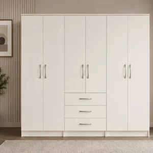 Modern 6 Door Wardrobe with 3 Drawers Spacious Bedroom Storage Wardrobe