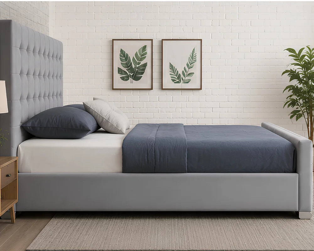 Light Grey Florida Super King Bed with mattress 200×200cm – 6ft Elegant Tufted Design - Image 4
