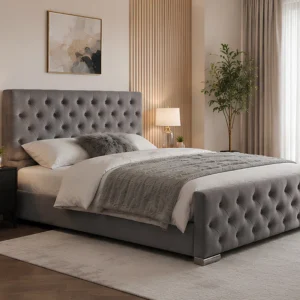 Modern Grey Florida 5ft Bed with Mattress – 180 × 200 cm Upholstered King Bed