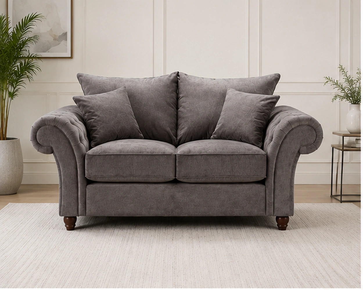 Luxury Taupe 2 Seater Sofa – Classic Chesterfield Fabric Lounge Sofa - Image 2
