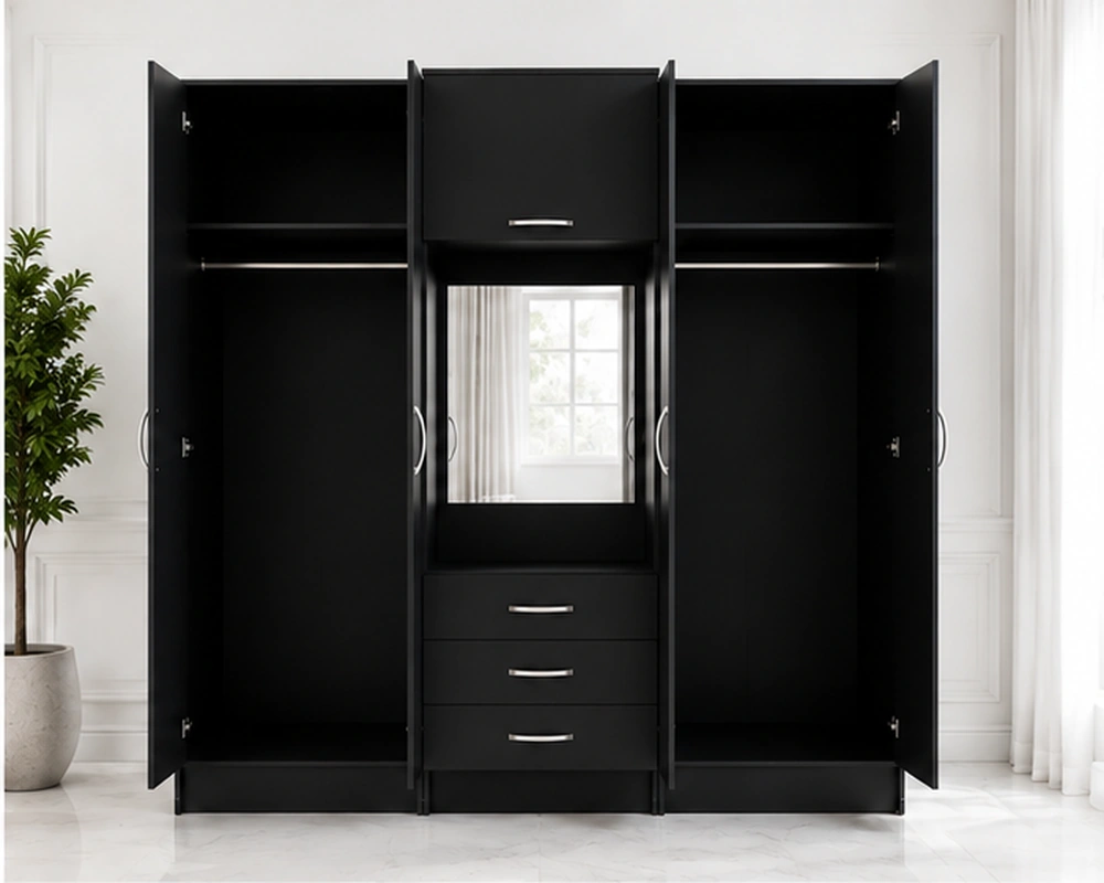 Black Finish 6 door Wardrobe with 3 Drawers – Premium Storage for Modern Bedrooms - Image 3