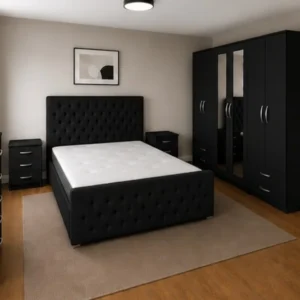 Complete Bedroom Collection With Double Bed - six Door Wardrobe With Four Drawer - Chest of Five Drawers With Two Bed Side Table