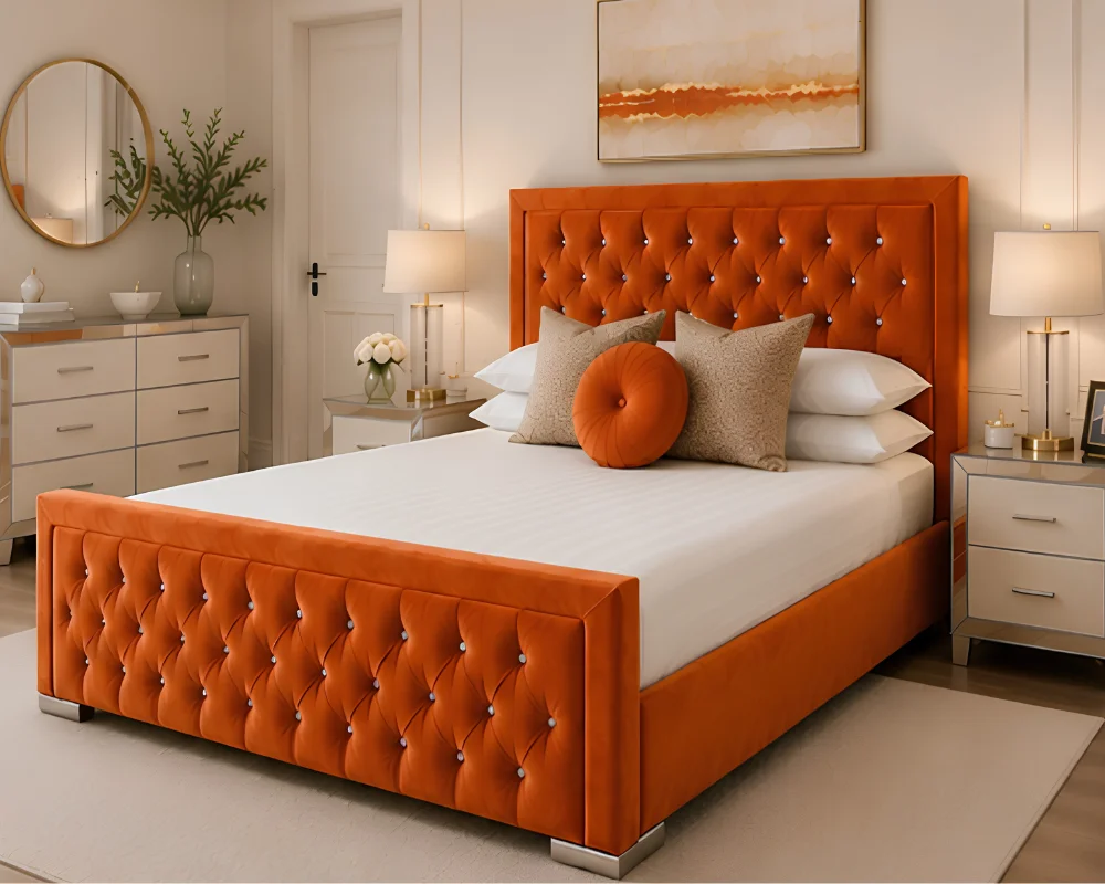Warm Orange Hilton 6ft Bed with Mattress – 200 × 200 cm Elegant Super King Frame