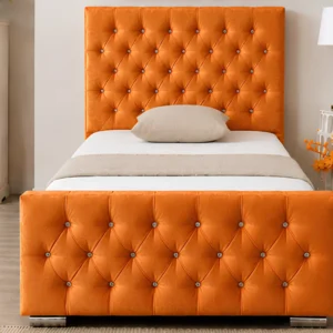 Orange Velvet Florida Single Bed Frame - 90 × 190 cm Upholstered Bed with mattress