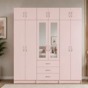 Luxury 6 Door Mirrored Wardrobe Double Mirrors & 6 Practical Drawers