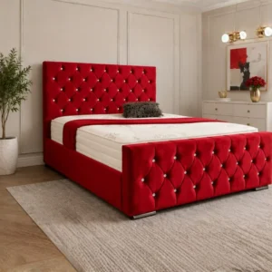 Light Crimson Florida 5ft Bed with Mattress – 180 × 200 cm Premium Upholstered Design