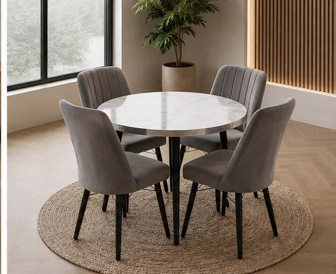 Modern Home Dining Table Set with Round Table and 4 Chairs - Image 4