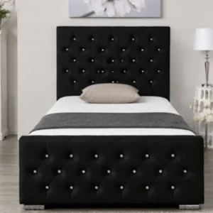 Classic Black Luxury Single Bed Frame - Florida 3ft Velvet Bed with mattress