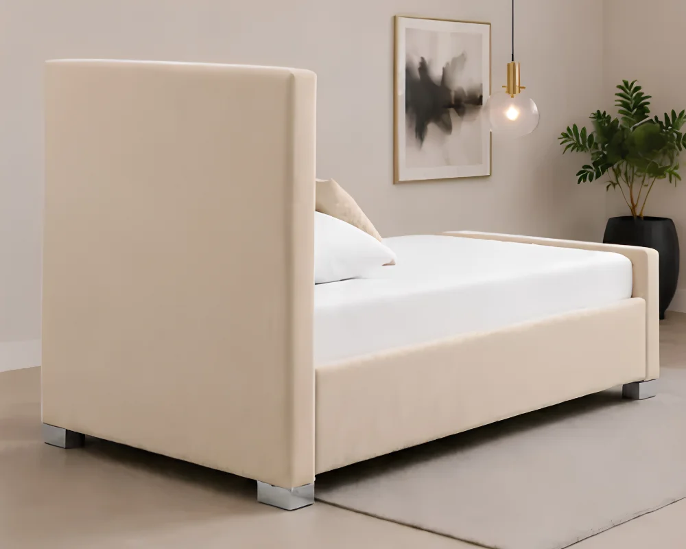 Luxury Beige Hilton Single Bed with Mattress – Elegant Tufted Headboard - Image 3