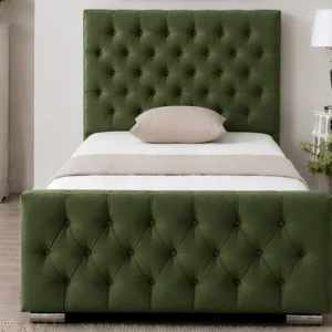 Contemporary Green Velvet Florida Single Bed - 90 × 190 cm Bed with mattress