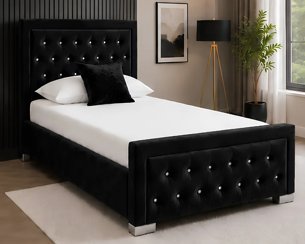 Elegant Black Hilton Single Size Bed with Mattress – Premium Tufted Headboard - Image 4