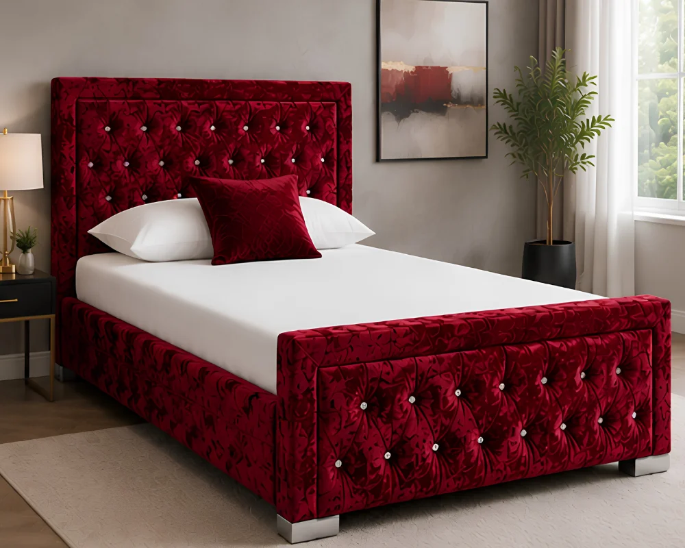 Burgundy Hilton Single Size Bed with mattress – Elegant Tufted Headboard with Mattress - Image 2