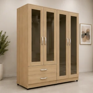 Modern Bedroom Wardrobe with 4 Doors, 4 Integrated Mirrors and 2 Practical Storage Drawers