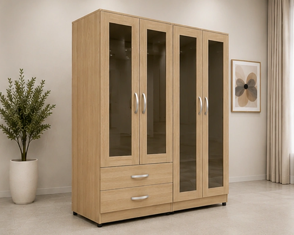 Modern Bedroom Wardrobe with 4 Doors, 4 Integrated Mirrors and 2 Practical Storage Drawers