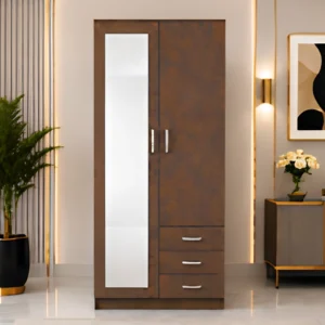Compact 2 Door Wardrobe with Mirror and Drawer Storage - Wardrobe