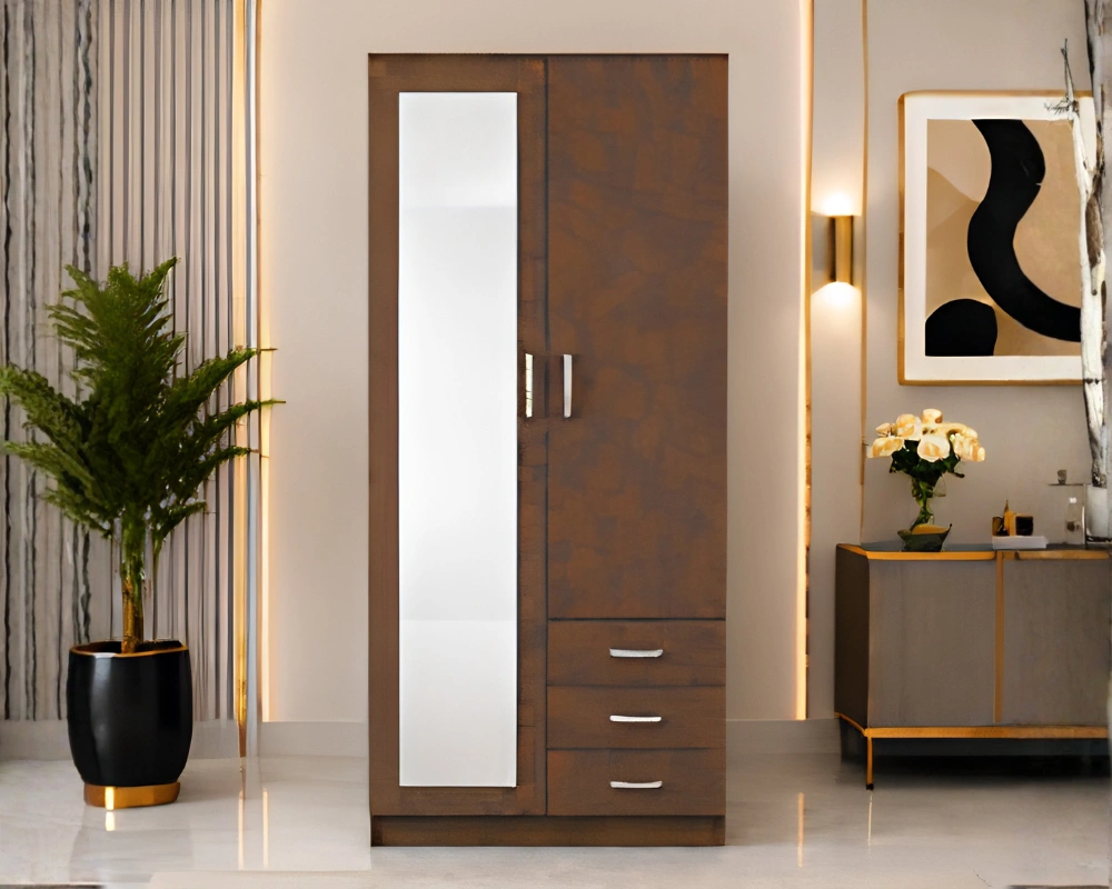 Compact 2 Door Wardrobe with Mirror and Drawer Storage - Wardrobe