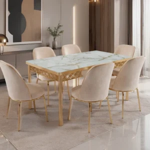 Contemporary Dining Table with 6 Chairs | Stylish 6 Seater Dining Set