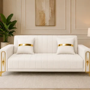Luxury Turkish Sofa bed – Cream Colour 3 Seater Sofa with Gold Accents