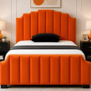 Designer Orange Arizona Double Bed 160x200 cm -Premium Frame-Double Bed with mattress (160*200cm)