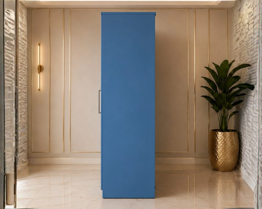 Blue 2 Door Wooden Wardrobe - Modern Bedroom Storage Cabinet - Image 3