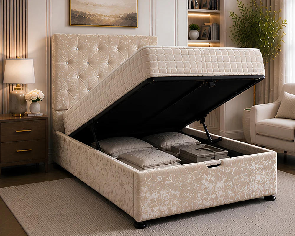 Single Bed with Gas Lift Storage and Mattress - Modern Single Storage Ottoman Bed