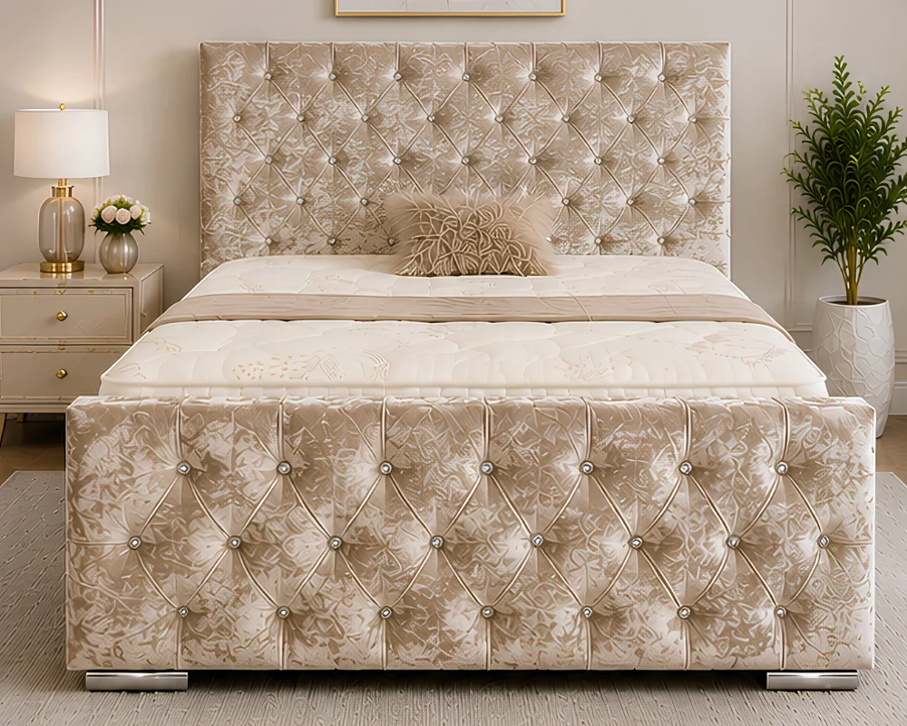 Champagne Beige Florida Super King Bed 6ft – 200×200cm Luxury Upholstered Bed with mattress
