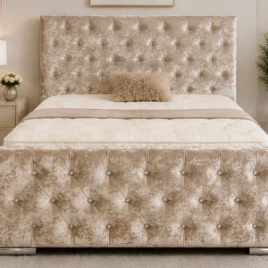 Glamorous Button-Tufted Double Bed – Champagne 160× 200cm with mattress