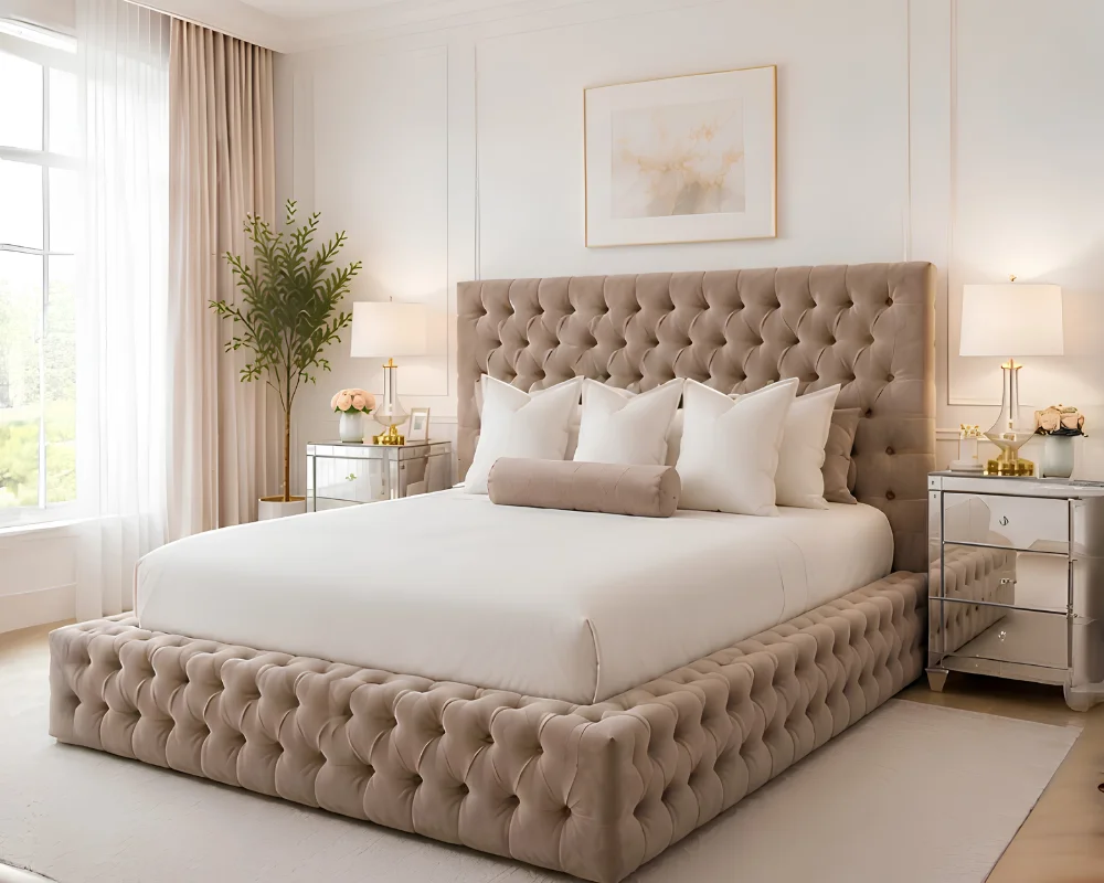 Classic Beige Ambassador Double Bed with Mattress-160 × 200 cm - Image 2