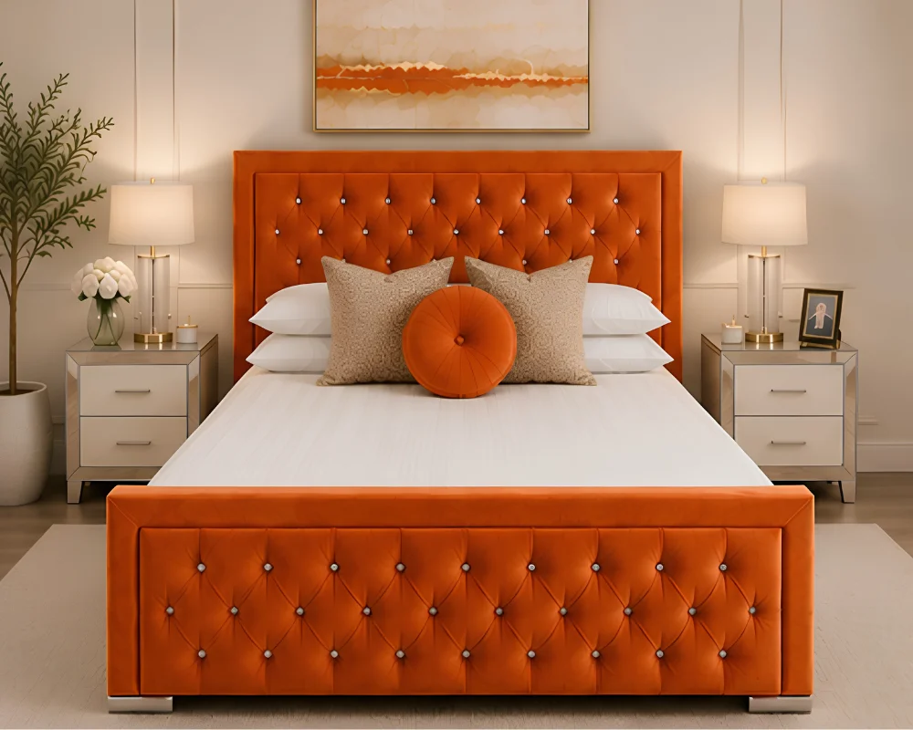 Warm Orange Hilton 6ft Bed with Mattress – 200 × 200 cm Elegant Super King Frame - Image 2