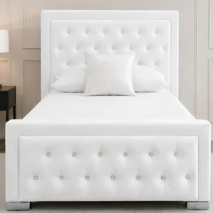 Ivory White Hilton Single Size Bed with mattress – Elegant Tufted Headboard with Mattress