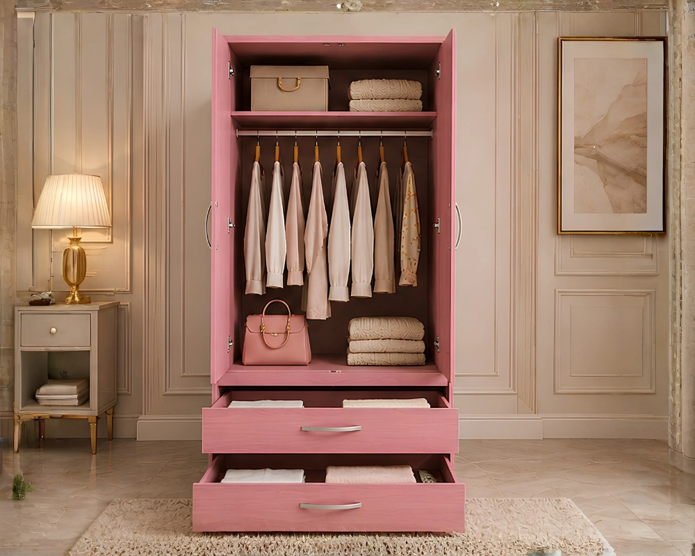 Luxury 2 Door Wardrobe with 2 Bottom Drawers-Premium 2 Door Bedroom Wardrobe with 2 Storage Drawers - Image 4