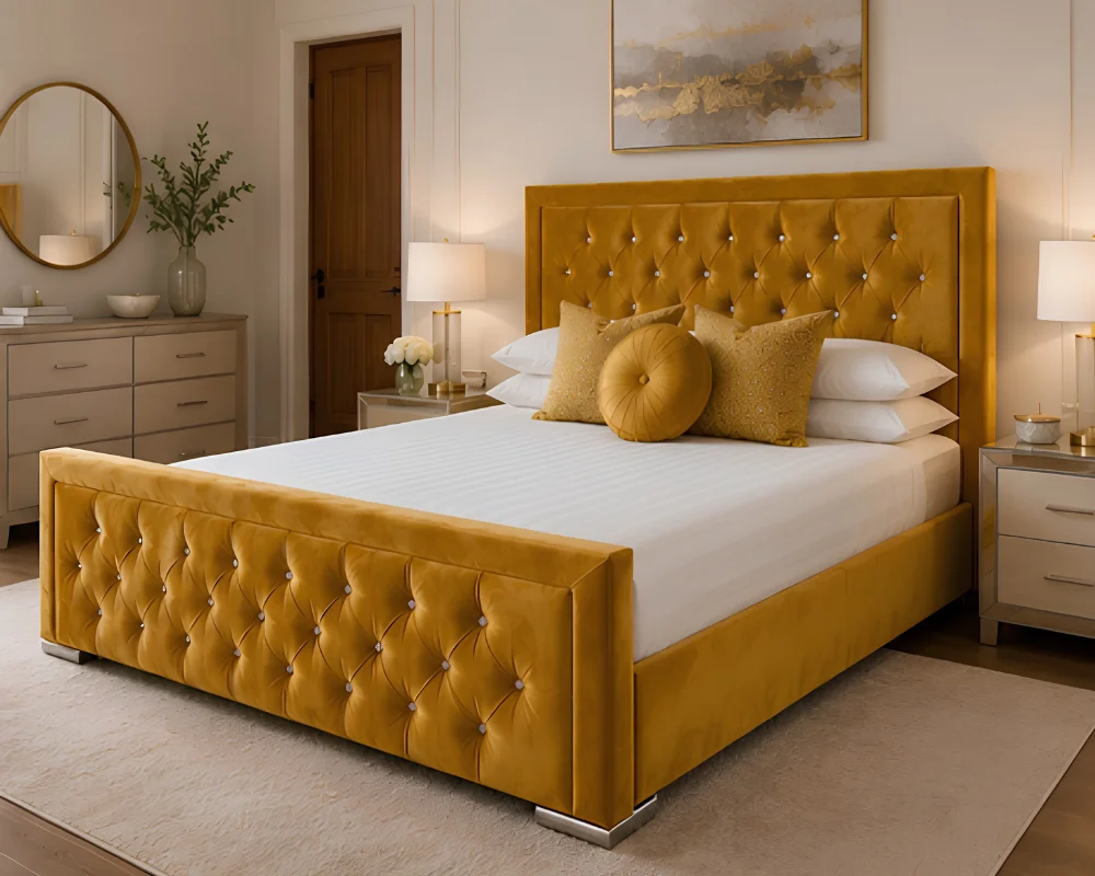 Champagne Gold Hilton Bed Frame with mattress – Premium Padded Double Bed 160×200 cm with Mattress - Image 4