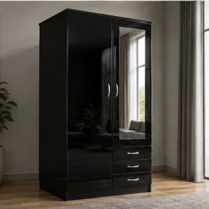 Black Modern Mirrored Wardrobe – Stylish Space-Saving Bedroom Furniture