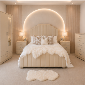 Elegant King Size Bed Room Set - two Door Wardrobe With two Drawer - Chest of Five Drawers With Two Bed Side Table