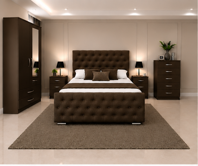 Complete Bedroom Storage Solution - King Size Bed - 2 Door Mirror Wardrobe - Five Drawer Chest - Two Bedside Tables - Image 4