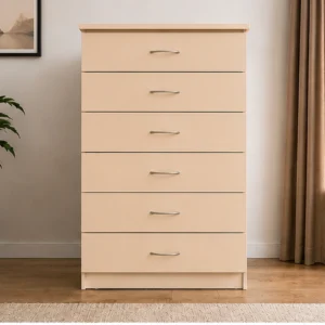 Beige 6 Drawer Chest of Drawers – Modern Bedroom Storage