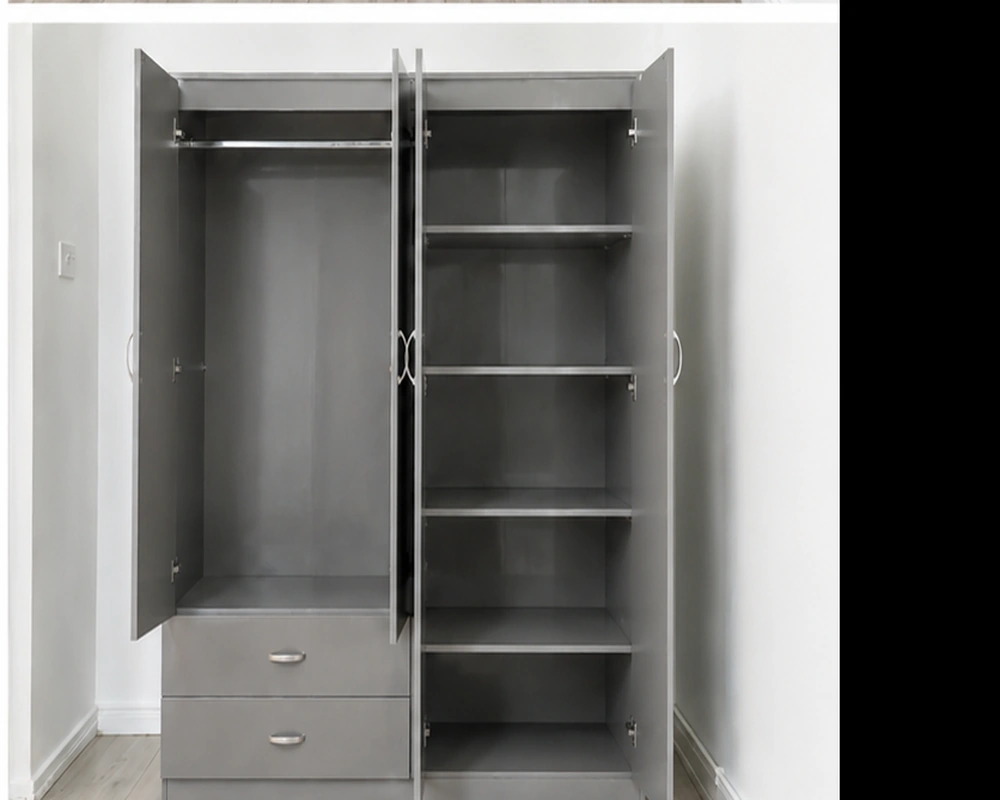 Pearl Grey 4 Door Wardrobe – Modern Mirrored Storage– Spacious Mirrored Storage - Image 2