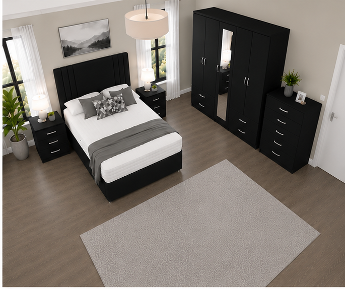 Premium King Size Bed Bedroom Set – Five Door Wardrobe with Four Bottom Drawers – Chest of Five Drawers & Two Bedside Tables - Image 3